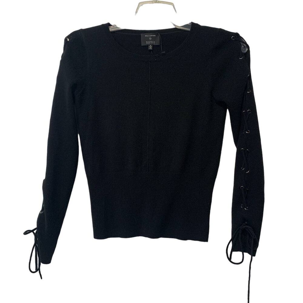NILI LOTAN Black Cashmere Sweater w/ Arm Lace Up Barneys New York Size Small